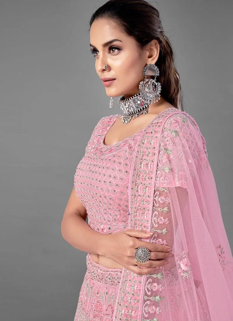 Elegant Look Soft Net Base Bridal Wear Pink Lehenga Choli