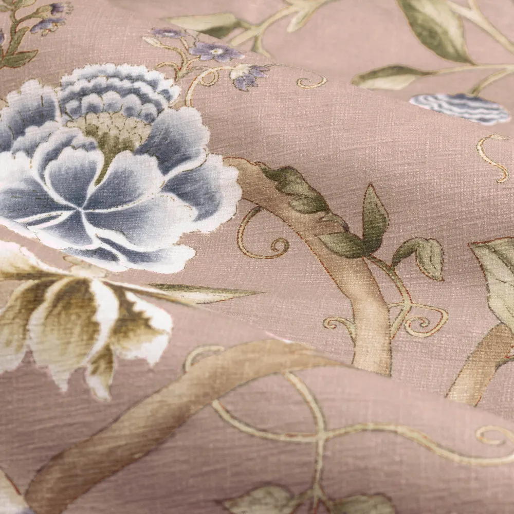 Porcelain Garden Printed Chenille Pencil Pleat Curtains Blush