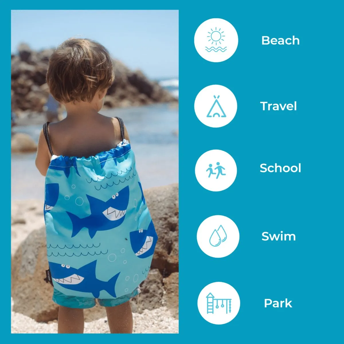 Shark Drawstring Swim Bag